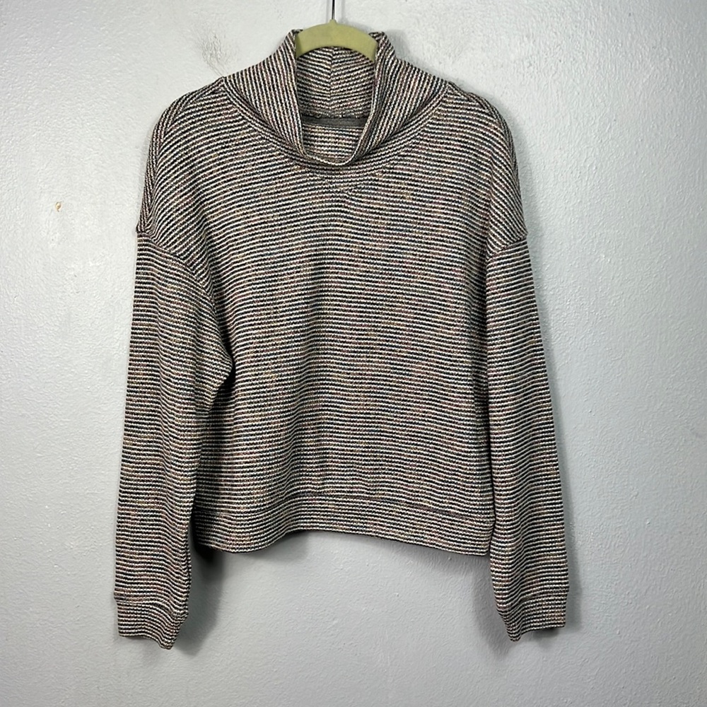 Madewell Stripe Cowl Turtleneck Long Sleeve Crop Sweater Medium